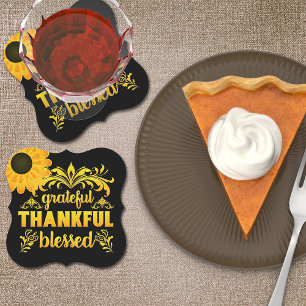 Grateful, Thankful, Blessed Sunflower Paper Coaster