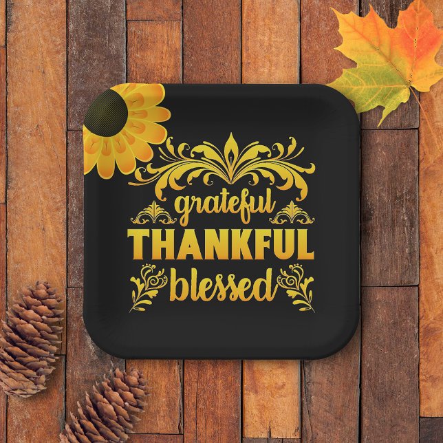 Grateful, Thankful, Blessed Sunflower Paper Plate (Creator Uploaded)