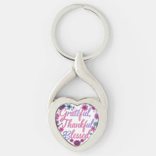 Grateful, Thankful, Blessed Twisted Heart Keychain