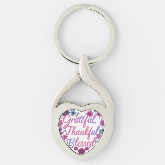 Grateful, Thankful, Blessed Twisted Heart Keychain (Front)