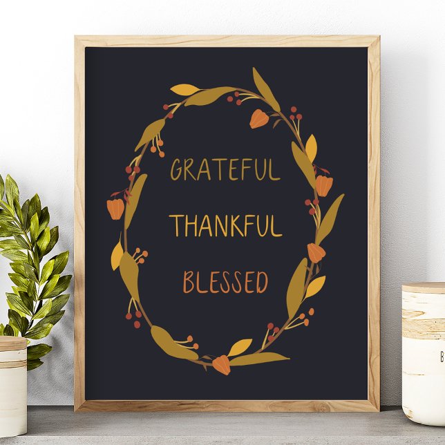Grateful Thankful Blessed Wreath Typography Poster (Creator Uploaded)