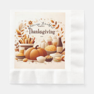 Grateful Thankful Festive Thanksgiving Paper Napkin