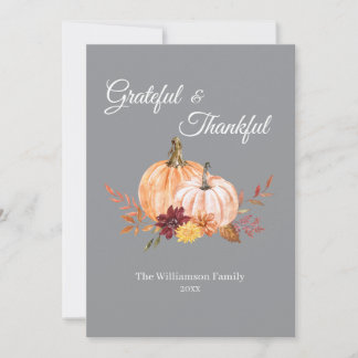 Grateful & Thankful Personalised Thanksgiving Holiday Card
