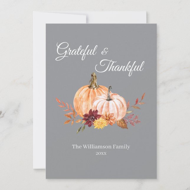 Grateful & Thankful Personalised Thanksgiving Holiday Card (Front)