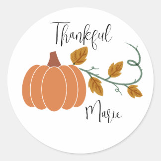 Grateful -Thankful Pumpkin-Autumn Classic Round Sticker