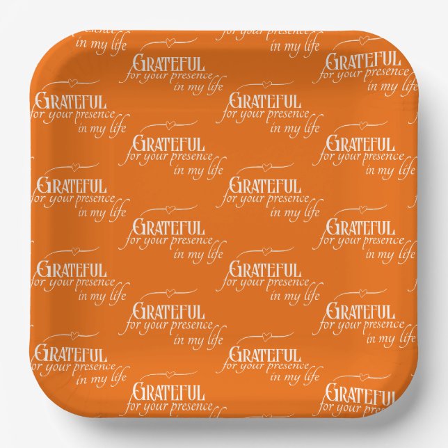Grateful Thanksgiving Autumn Typography Pattern Paper Plate (Front)