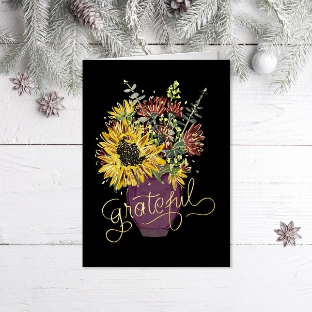 Grateful Thanksgiving Bouquet Foil Holiday Card (Creator Uploaded)