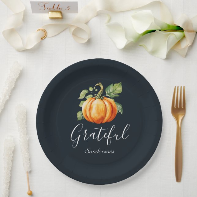 Grateful Thanksgiving Pumpkin Personalised Paper Plate (Wedding)