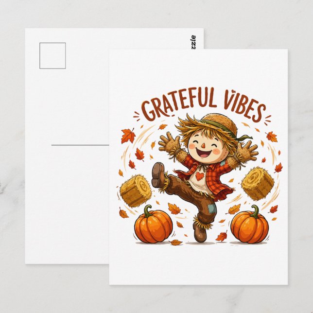 Grateful Vibes Scarecrow Autumn Postcard (Front/Back)