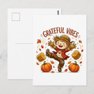 Grateful Vibes Scarecrow Autumn Postcard