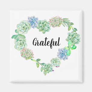 Grateful Watercolor Floral Wreath Refrigerator  Magnet