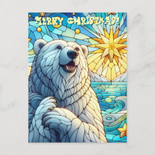 Grateful Whimsical Polar Bear Faux Stained Glass Postcard