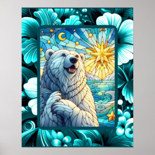 Grateful Whimsical Polar Bear Faux Stained Glass Poster