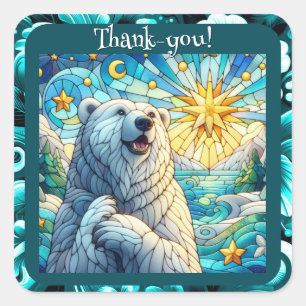 Grateful Whimsical Polar Bear Faux Stained Glass Square Sticker