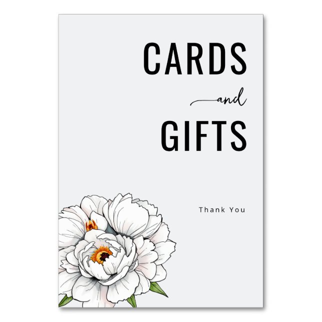Grateful White Floral Illustration Table Number (Front)