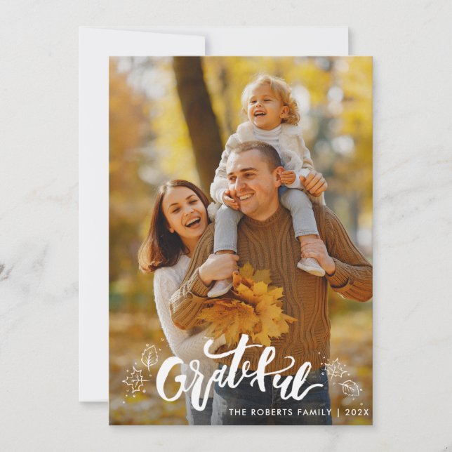 GRATEFUL | white lettering happy thanksgiving card (Front)