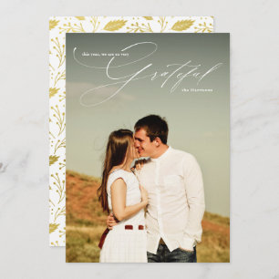 Grateful White Script Calligraphy Full Photo Holiday Card