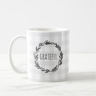 Grateful Wreath Grey Check Pattern Coffee Mug