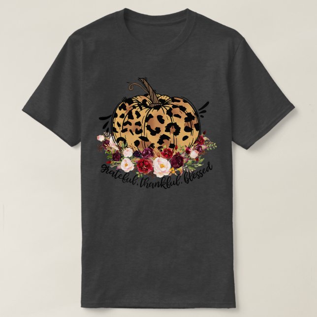 Gratefull Thankful Blessed Leopard Pumpkin Fall Th T-Shirt (Design Front)