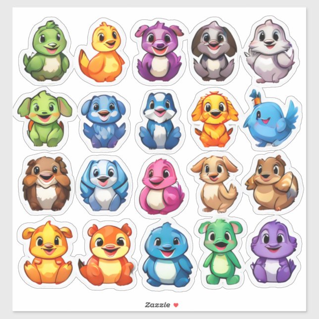 Gratifying set of cartoon animal stickers (Sheet)