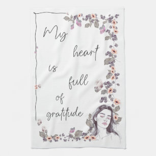 Gratitude Affirmation. Floral Positive Mindset Tea Towel