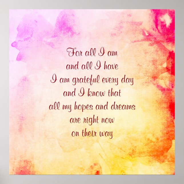 'Gratitude and positivity' poem art poster (Front)