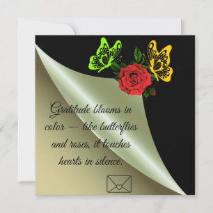 Gratitude blooms in color like butterflies & roses thank you card