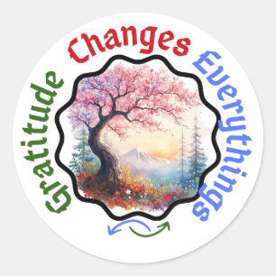 Gratitude Changes Everything – Floral Quote Classic Round Sticker