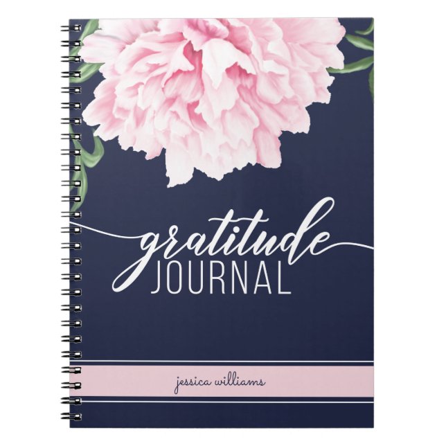 Gratitude Floral Peony Navy Journal (Front)
