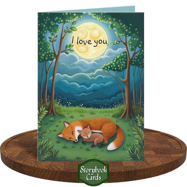 Gratitude Fox Parent Child Cuddle Moon Forest Love Card (Creator Uploaded)