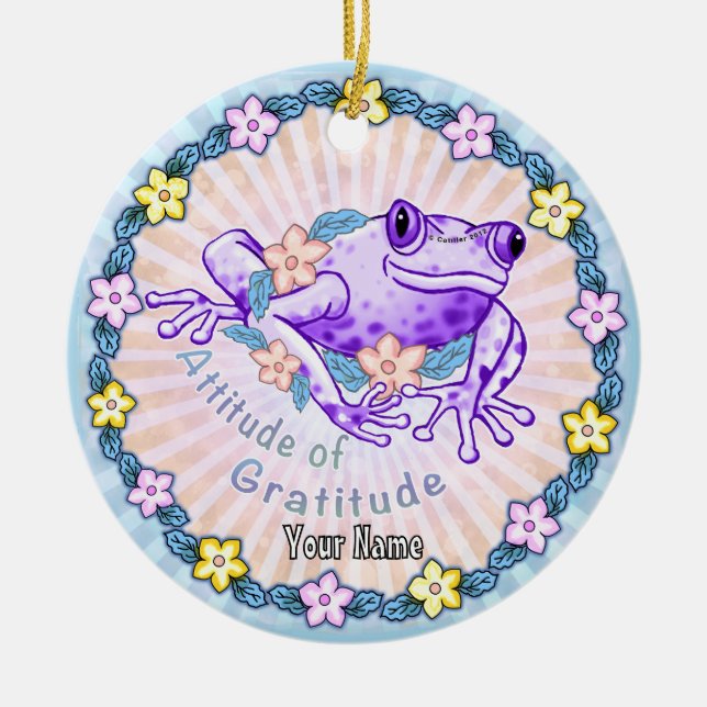 Gratitude Frog Ceramic Ornament (Front)
