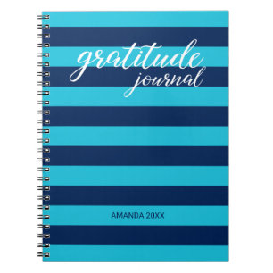 Gratitude Journal Bold Blue Stripes with Name