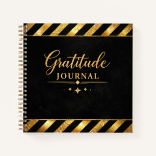 Gratitude Journal, Gold Black Luxury Modern Luxe  Notebook