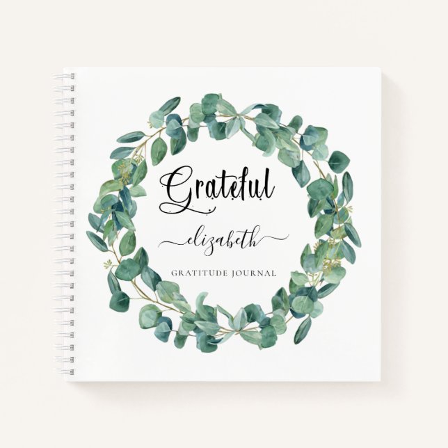 Gratitude journal greenery wreath name script (Front)