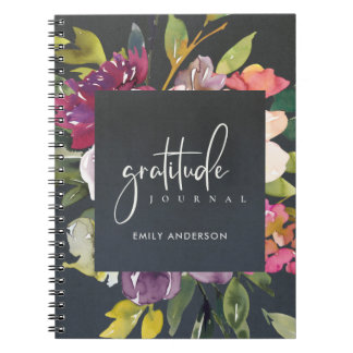 GRATITUDE JOURNAL GREY PINK BURGUNDY PURPLE FLORAL
