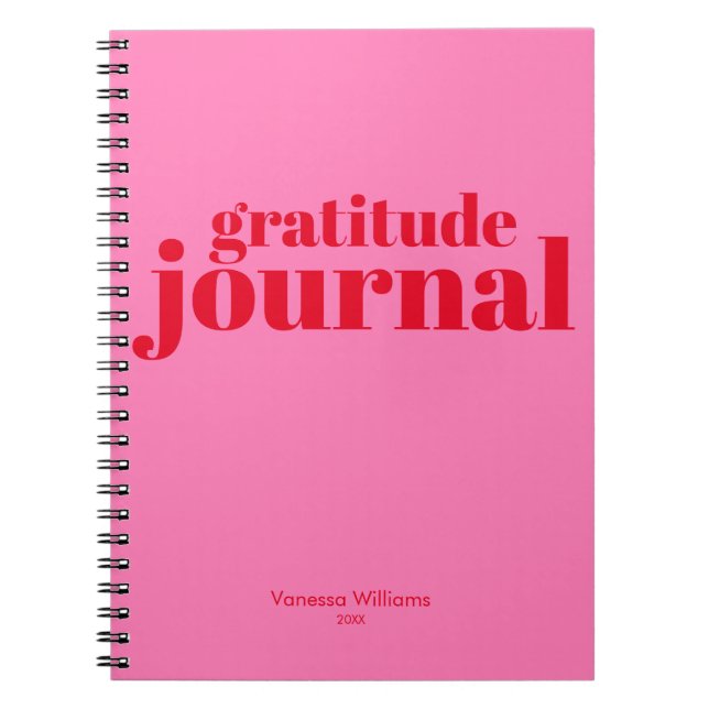 Gratitude Journal Modern Bold Red - Hot Pink (Front)