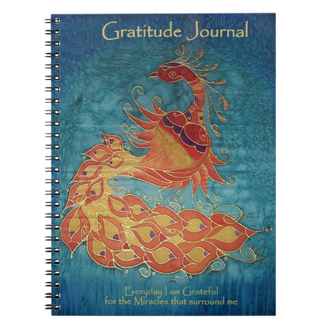 Gratitude Journal: Peacock Silk Painting By Kim Notebook (Front)