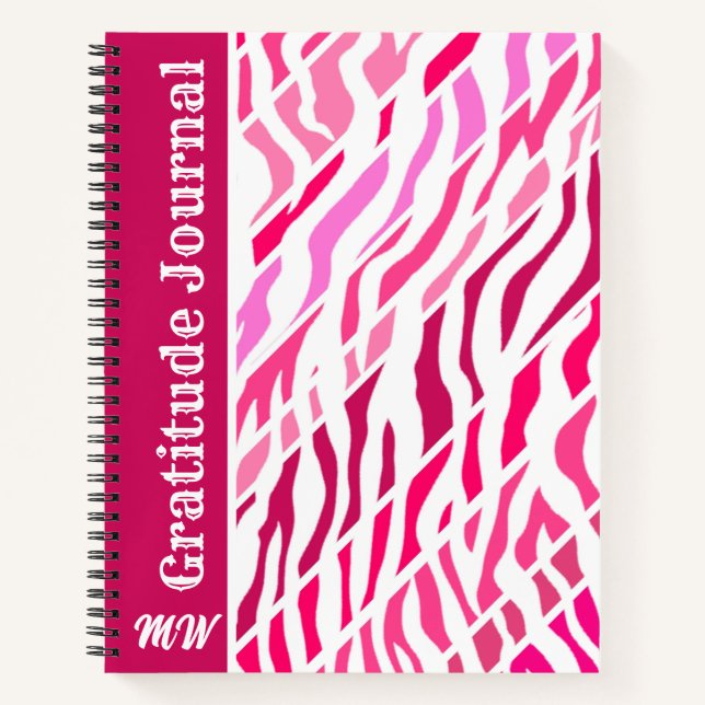 Gratitude Journal Personalised Pink Zebra Stripe (Front)