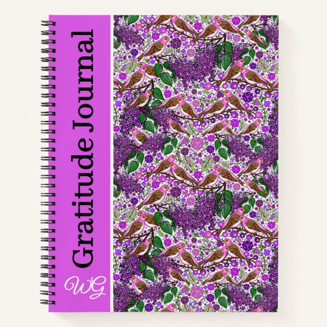 Gratitude Journal Personalised Purple Finch Lilacs (Front)