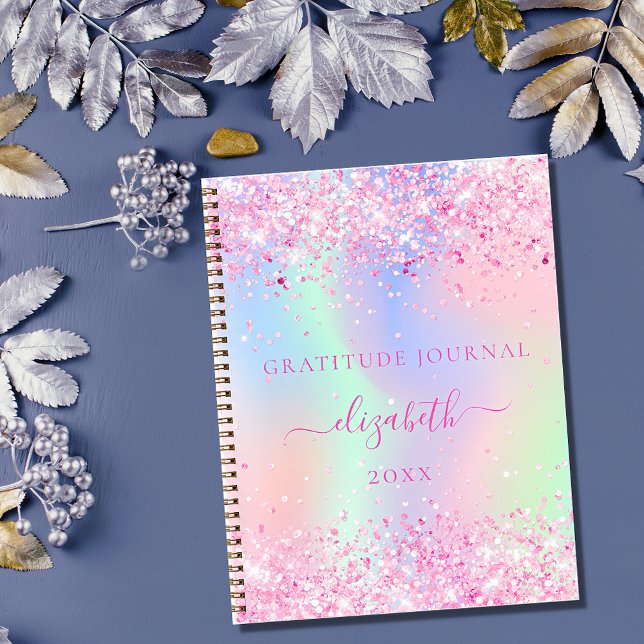Gratitude journal pink glitter holographic name (Creator Uploaded)
