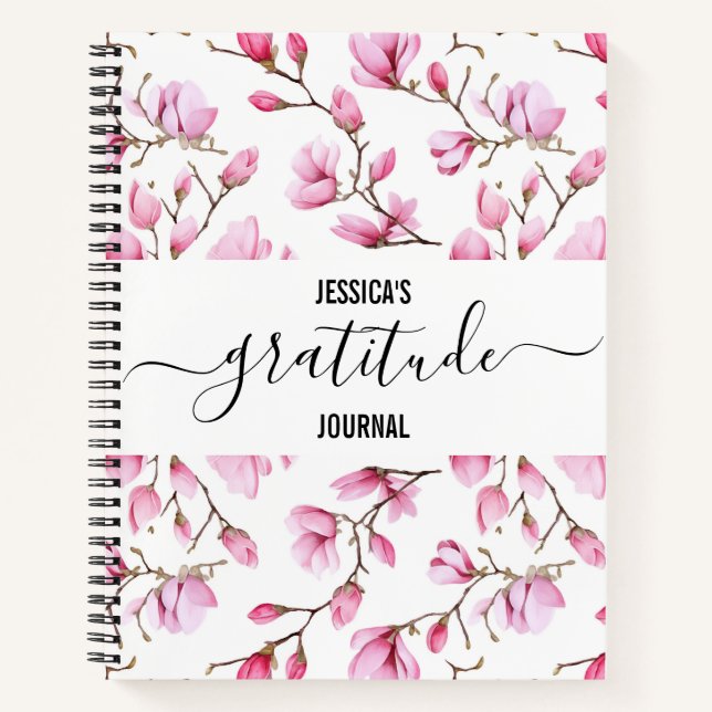 Gratitude Journal Pink magnolia Pattern (Front)