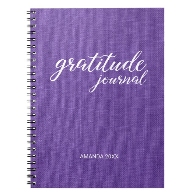 Gratitude Journal Purple Linen Photo Custom Name (Front)