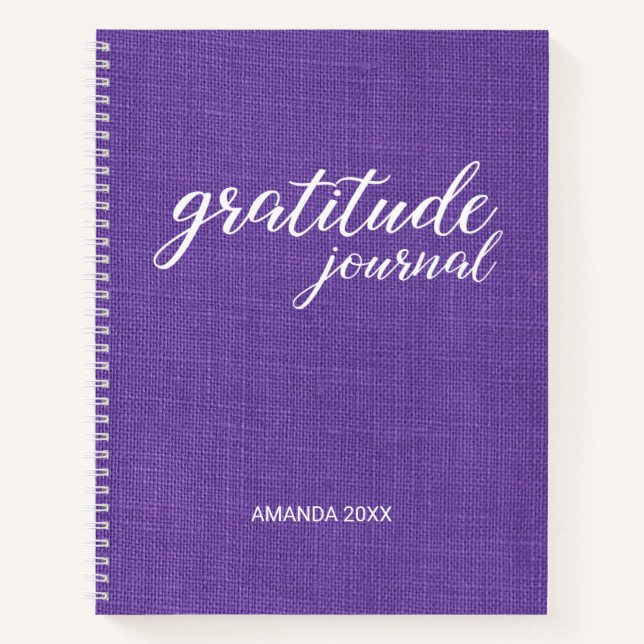 Gratitude Journal Purple Linen Photo Custom Name (Front)