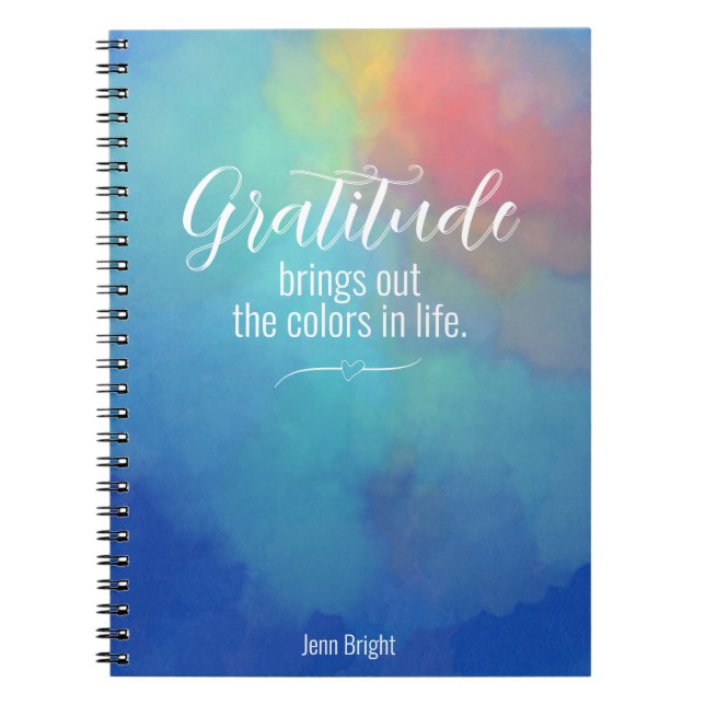 Gratitude Journal Rainbow Watercolor Clouds Name (Front)
