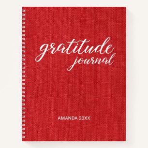 Gratitude Journal Red Linen Photo Custom Name