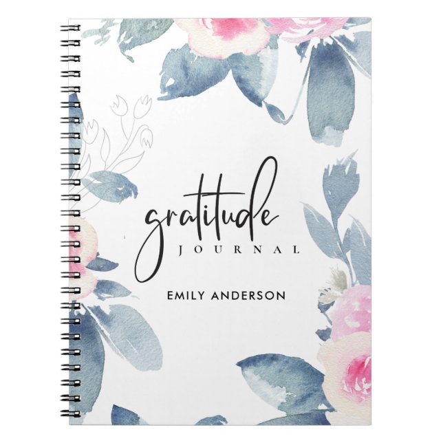 GRATITUDE JOURNAL SOFT PINK BLUSH BLUE FLORAL (Front)