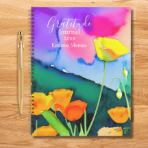 Gratitude Journal Watercolor Floral Poppies Pink