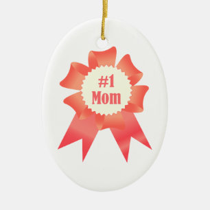 Gratitude Number One Mum winner award ribbon Ceramic Ornament