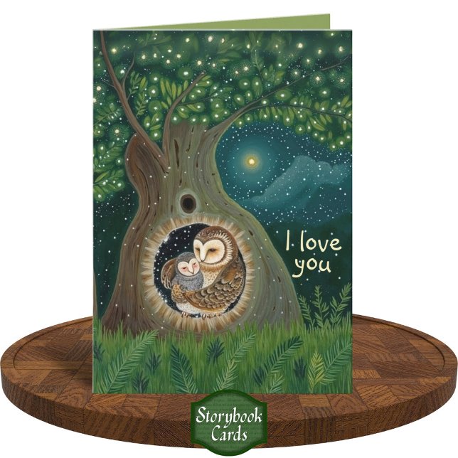 Gratitude Owl Parent Child Cuddle Moon Forest Love Card (Creator Uploaded)