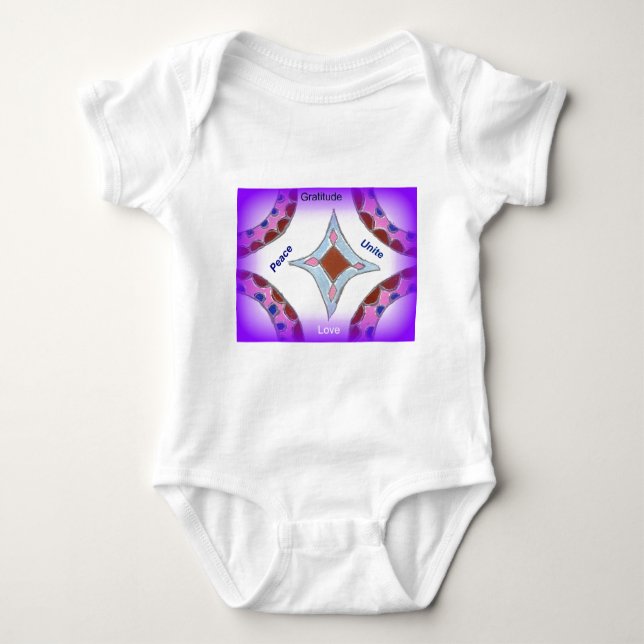 "Gratitude Peace Love Unite" Mandala Art Print Baby Bodysuit (Front)